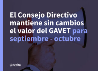 El valor del GAVET se mantiene sin modificaciones para septiembre y octubre